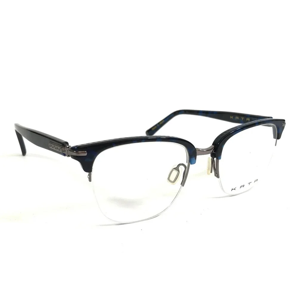 Kata Eyeglasses Frames Zen Raven Tortoise Blue Silver Square Half Rim 50-20-140